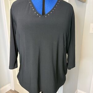 Black V-Neck Studded Women's Top Size Xl K
